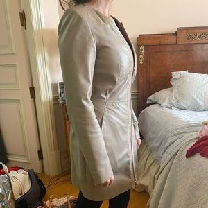 Tru Trussardi Beige long leather jacket